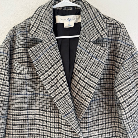 Nordstrom Treasure & Bond Plaid Double Breasted Heavyweight Plaid Coat Gray XS - Picture 3 of 11